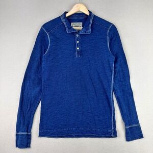 Jeremiah Henley Shirt Mens Small Blue Long Sleeve Rugby Style Cotton Faded Y2K
